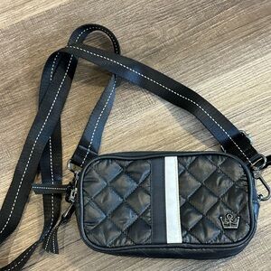 Oliver Thomas Black Quilted Crossbody with White Center Stripe